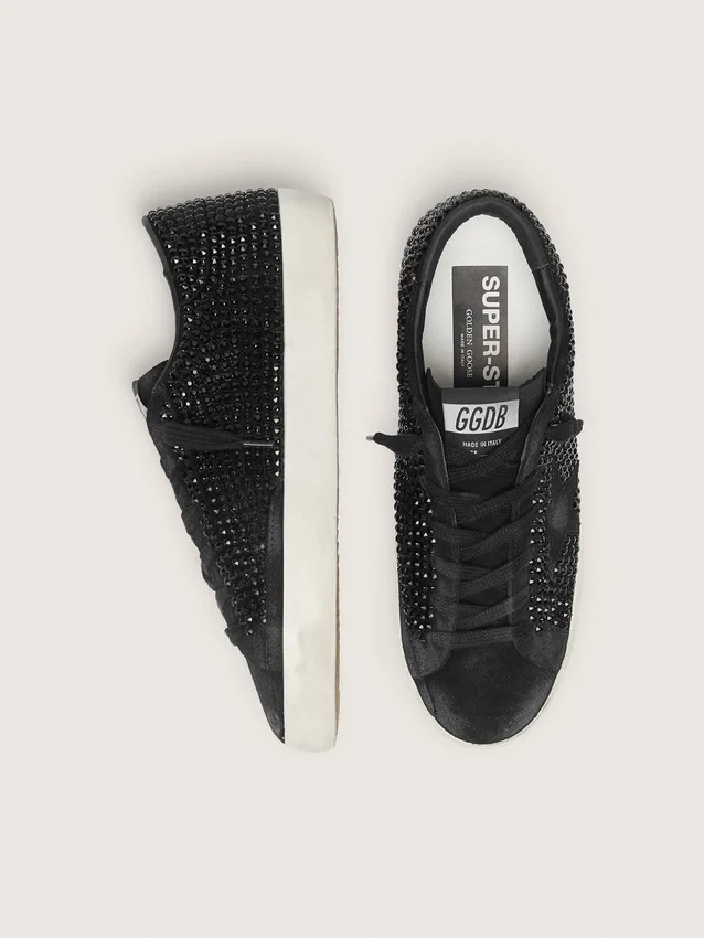 Super-Star en ante negro con cristales Swarovski y estrella de ante negro