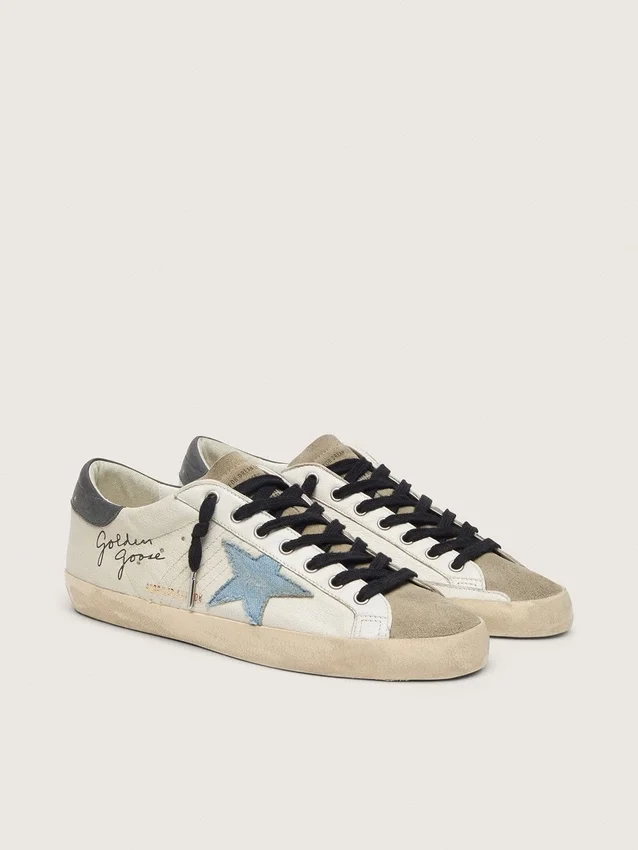 Super-Star en piel napa con estrella de ante azul claro y lengüeta del talón de piel gris