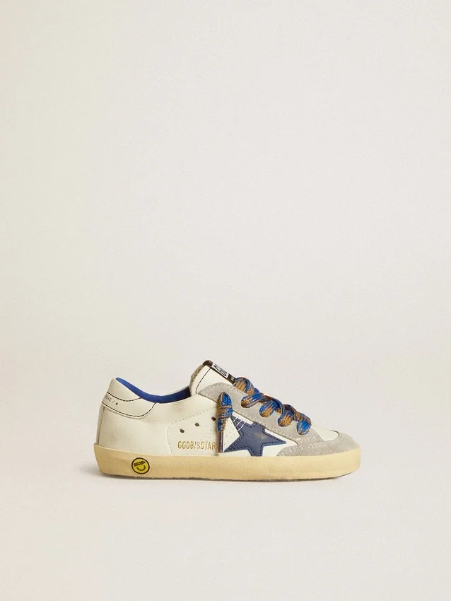 Super-Star Junior con estrella de cuero azul e inserciones de ante gris hielo