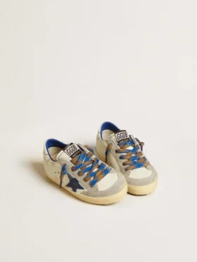 Super-Star Junior con estrella de cuero azul e inserciones de ante gris hielo