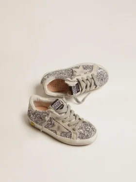 Super-Star Junior con purpurina plateada y detalles de ante
