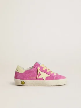 Super-Star Junior en ante rosa con estrella amarilla clara y lengüeta en el talón