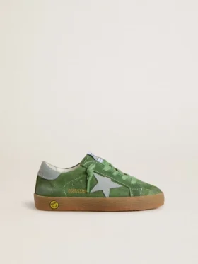 Super-Star Junior en ante verde con estrella azul claro y lengüeta en el talón