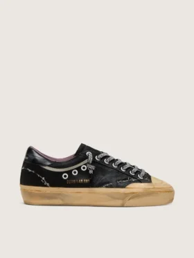 Super-Star LAB para hombre en ante laminado negro y nailon con estrella en relieve y cordones con cristales