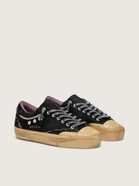 Super-Star LAB para hombre en ante laminado negro y nailon con estrella en relieve y cordones con cristales