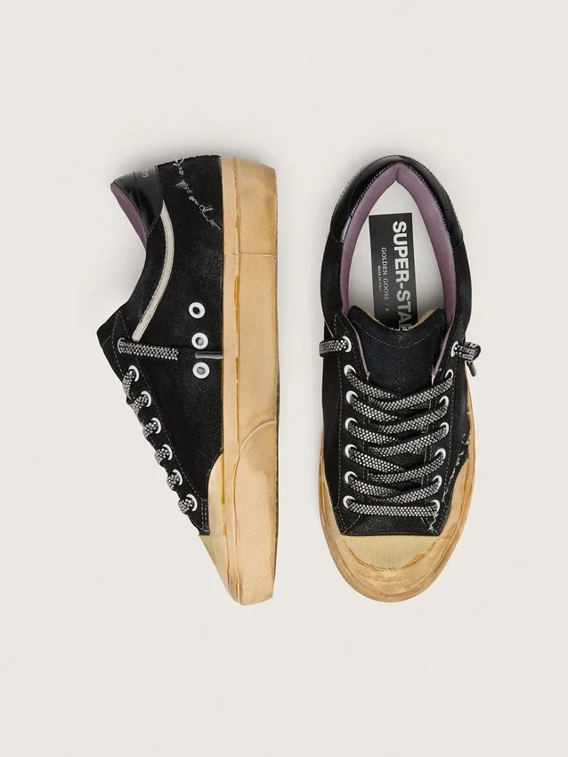 Super-Star LAB para hombre en ante laminado negro y nailon con estrella en relieve y cordones con cristales