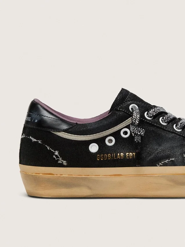 Super-Star LAB para hombre en ante laminado negro y nailon con estrella en relieve y cordones con cristales