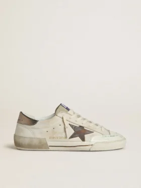 Super-Star LTD para hombre en ante con estrella de piel marrón y lengüeta trasera de piel metalizada