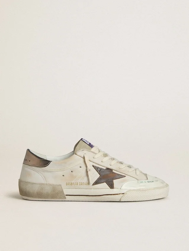 Super-Star LTD para hombre en ante con estrella de piel marrón y lengüeta trasera de piel metalizada