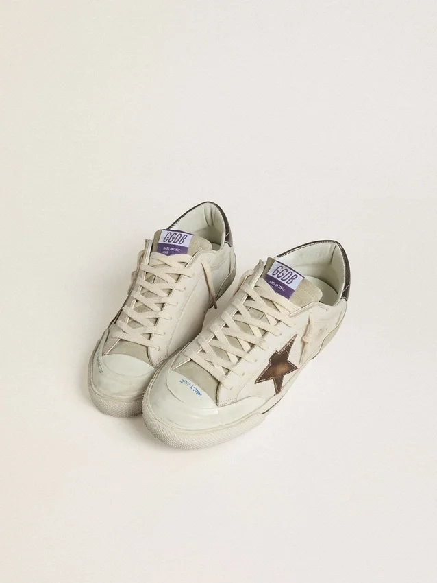 Super-Star LTD para hombre en ante con estrella de piel marrón y lengüeta trasera de piel metalizada