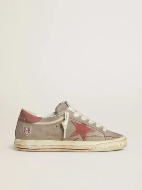 Super-Star LTD para hombre en ante gris con estrella y lengüeta del talón de ante encerado rojo