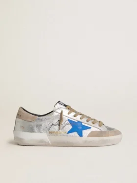 Super-Star LTD para hombre en ante metalizado plateado con estrella de piel y lengüeta trasera de ante