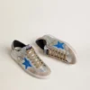 Super-Star LTD para hombre en ante metalizado plateado con estrella de piel y lengüeta trasera de ante