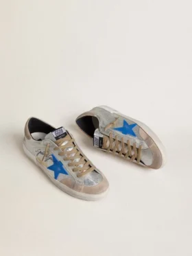 Super-Star LTD para hombre en ante metalizado plateado con estrella de piel y lengüeta trasera de ante