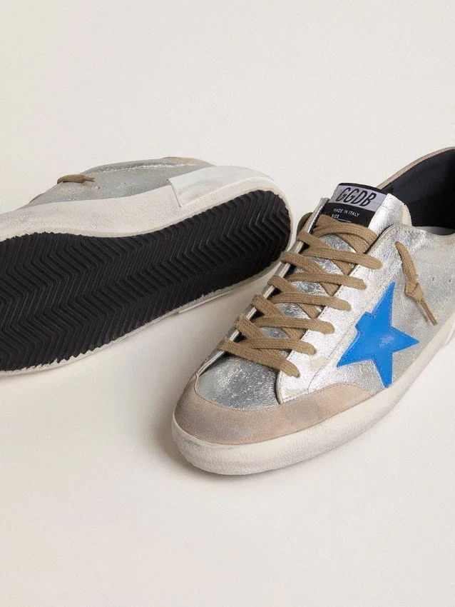 Super-Star LTD para hombre en ante metalizado plateado con estrella de piel y lengüeta trasera de ante