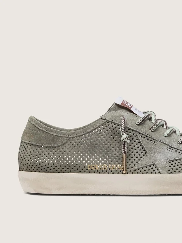 Super-Star LTD para hombre en ante verde perforado con estrella de ante a juego