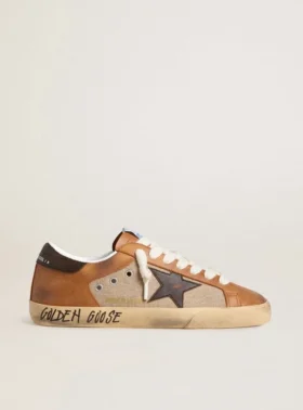 Super-Star LTD para hombre en lana beige con estrella de piel marrón e inserciones en color camel