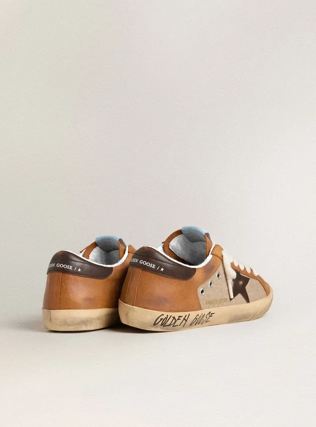 Super-Star LTD para hombre en lana beige con estrella de piel marrón e inserciones en color camel