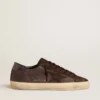 Super-Star LTD para hombre en nubuck marrón con estrella de ante y lengüeta del talón de piel morada