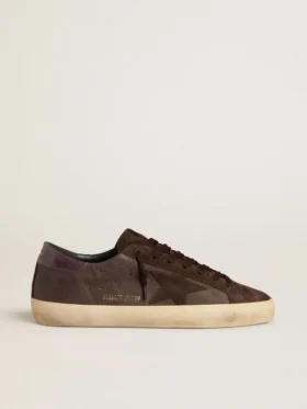 Super-Star LTD para hombre en nubuck marrón con estrella de ante y lengüeta del talón de piel morada