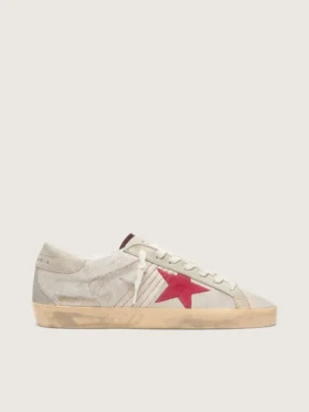 Super-Star LTD para hombre en piel de potro blanca con estrella de ante rojo