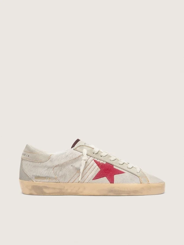 Super-Star LTD para hombre en piel de potro blanca con estrella de ante rojo