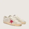 Super-Star LTD para hombre en piel de potro blanca con estrella de ante rojo