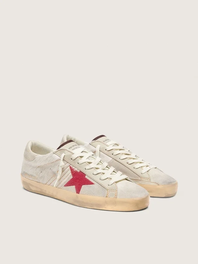 Super-Star LTD para hombre en piel de potro blanca con estrella de ante rojo