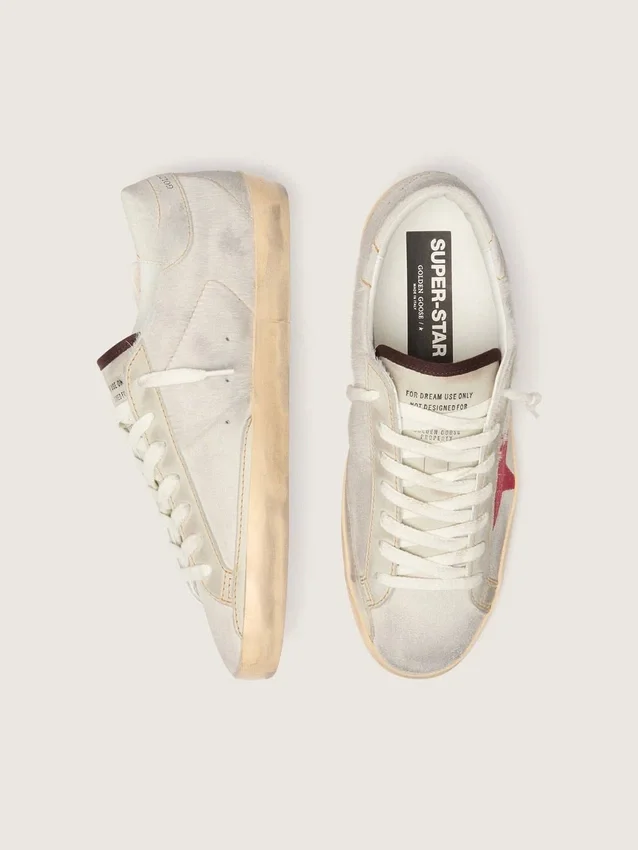 Super-Star LTD para hombre en piel de potro blanca con estrella de ante rojo