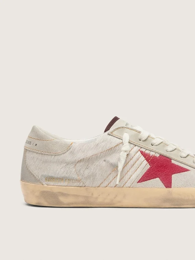 Super-Star LTD para hombre en piel de potro blanca con estrella de ante rojo