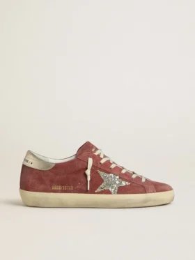 Super-Star LTD para mujer en ante rojo con estrella plateada brillante y lengüeta del talón de piel laminada
