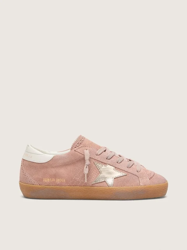 Super-Star LTD para mujer en ante rosa con estrella de piel metalizada platino