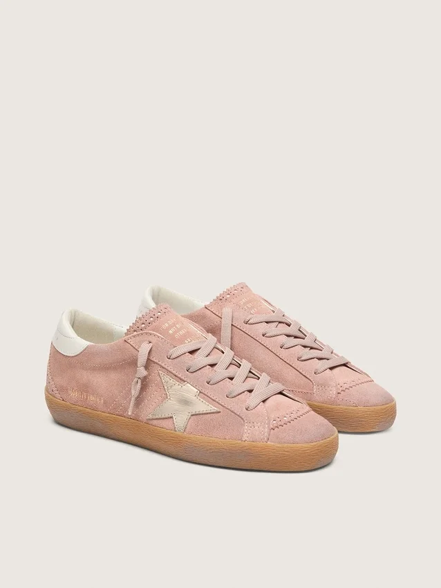 Super-Star LTD para mujer en ante rosa con estrella de piel metalizada platino