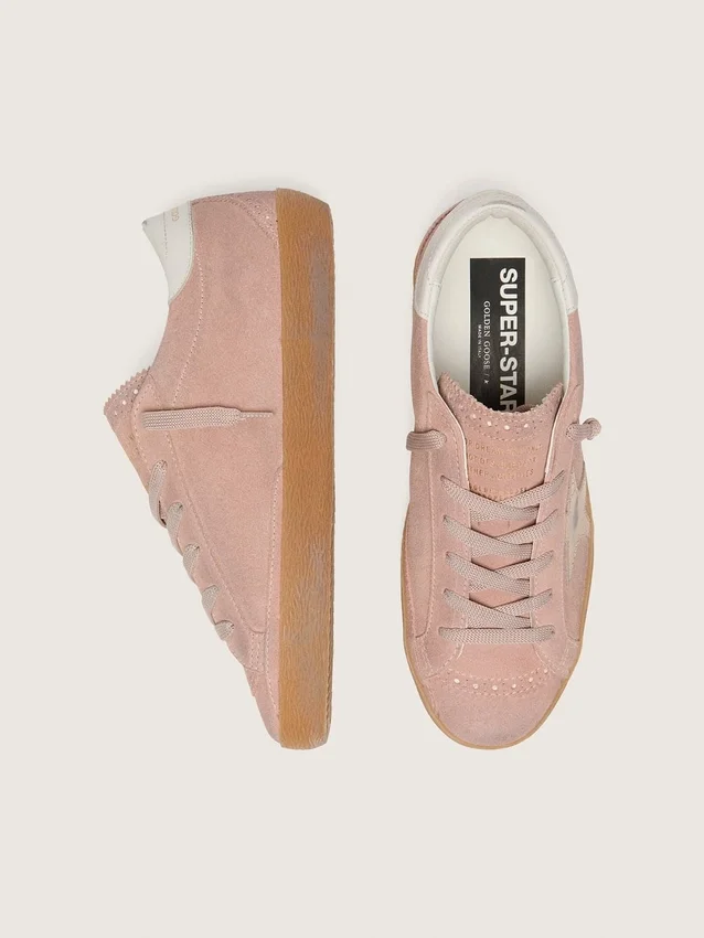 Super-Star LTD para mujer en ante rosa con estrella de piel metalizada platino