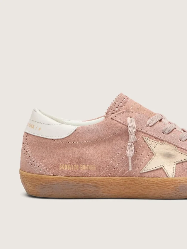 Super-Star LTD para mujer en ante rosa con estrella de piel metalizada platino
