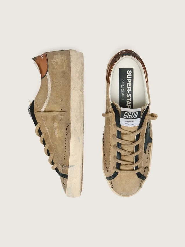 Super-Star LTD para mujer en lona beige con estrella de piel negra