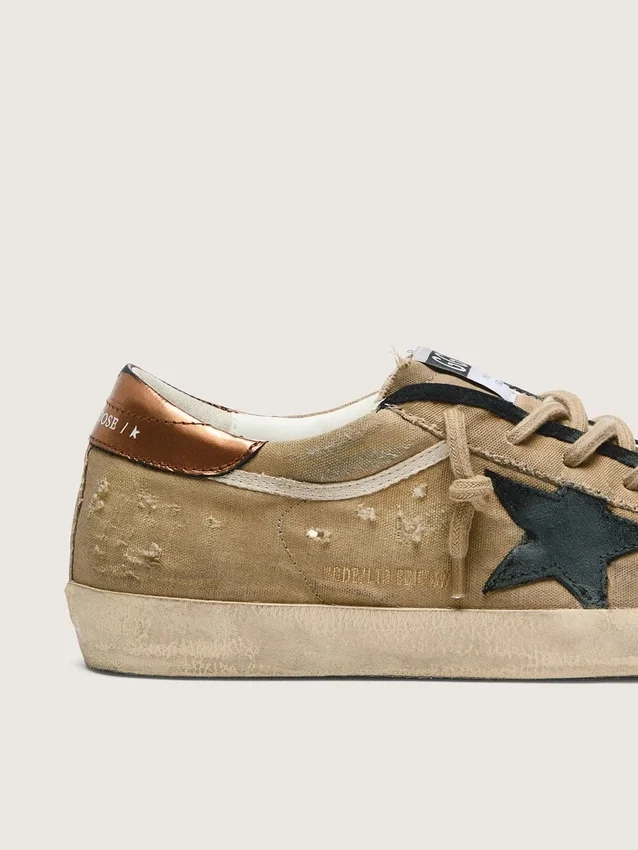 Super-Star LTD para mujer en lona beige con estrella de piel negra