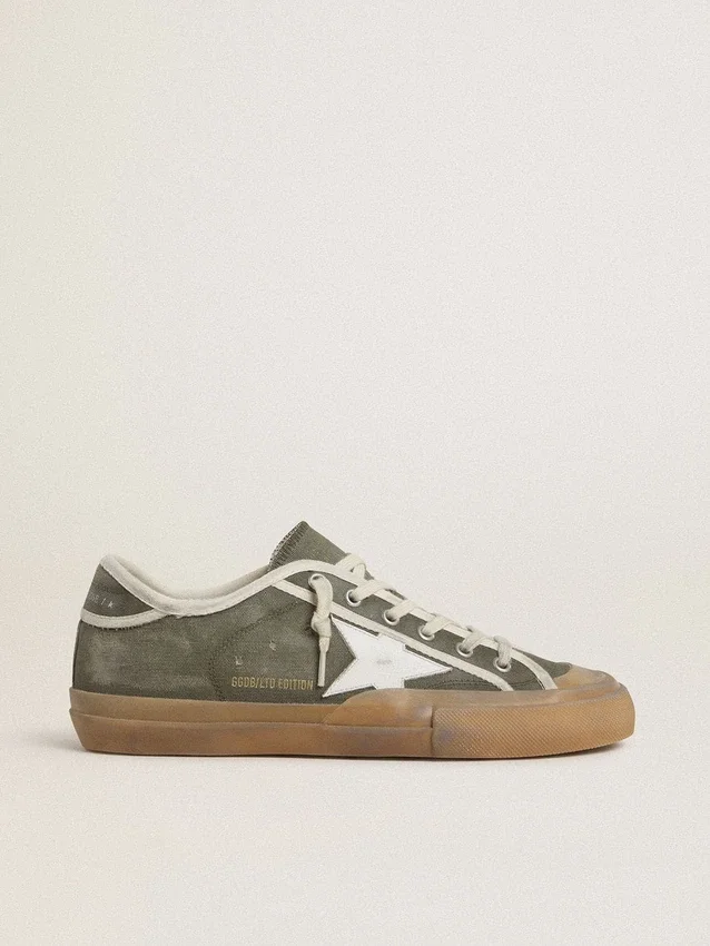 Super-Star LTD para mujer en lona verde con estrella de piel blanca