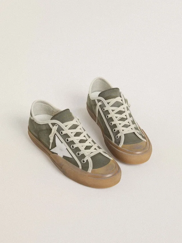 Super-Star LTD para mujer en lona verde con estrella de piel blanca