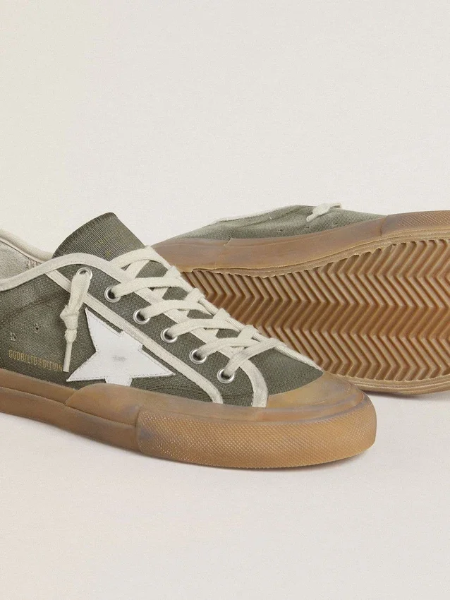 Super-Star LTD para mujer en lona verde con estrella de piel blanca