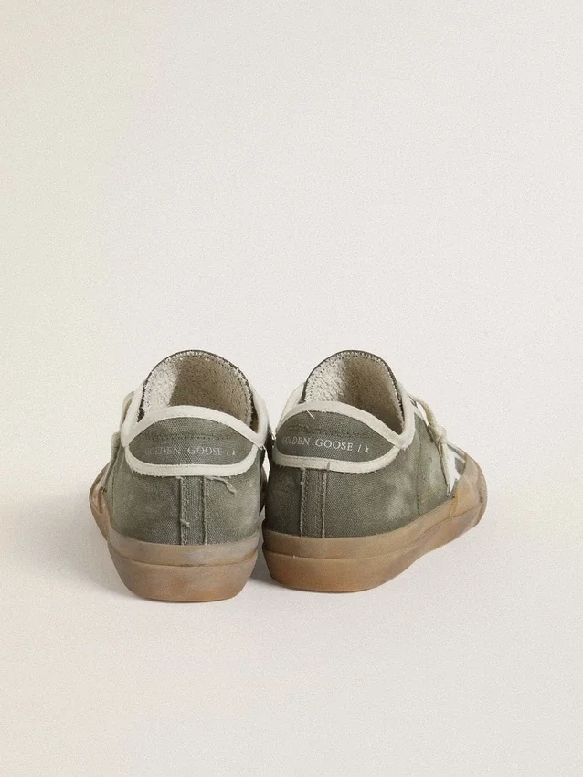 Super-Star LTD para mujer en lona verde con estrella de piel blanca