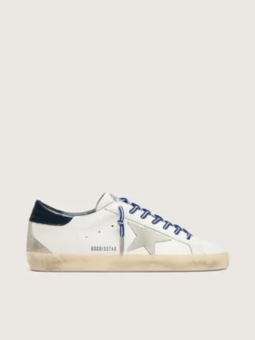 Super-Star LTD para hombre en piel blanca con estrella de ante y lengüeta del talón de piel azul