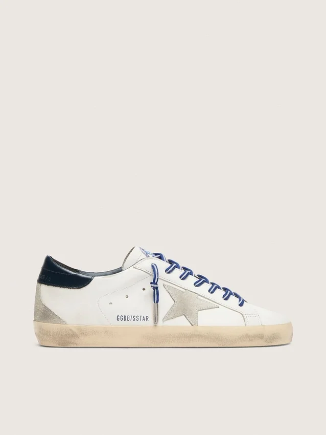 Super-Star LTD para mujer en piel blanca con estrella de ante y lengüeta trasera de piel azul