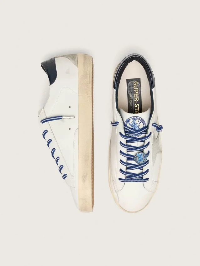 Super-Star LTD para mujer en piel blanca con estrella de ante y lengüeta trasera de piel azul