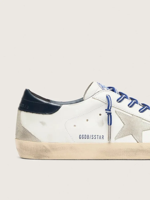 Super-Star LTD para mujer en piel blanca con estrella de ante y lengüeta trasera de piel azul