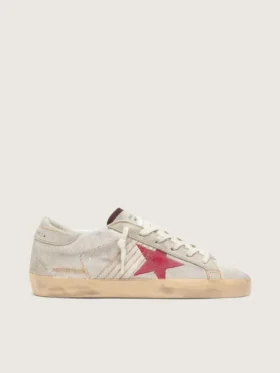 Super-Star LTD para mujer en piel de potro blanca con estrella de ante rojo