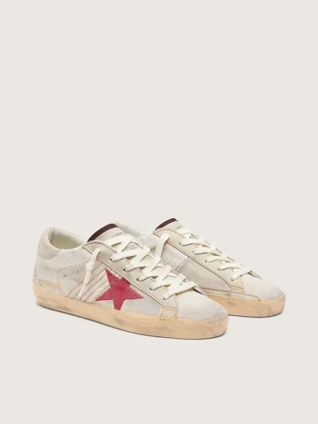 Super-Star LTD para mujer en piel de potro blanca con estrella de ante rojo