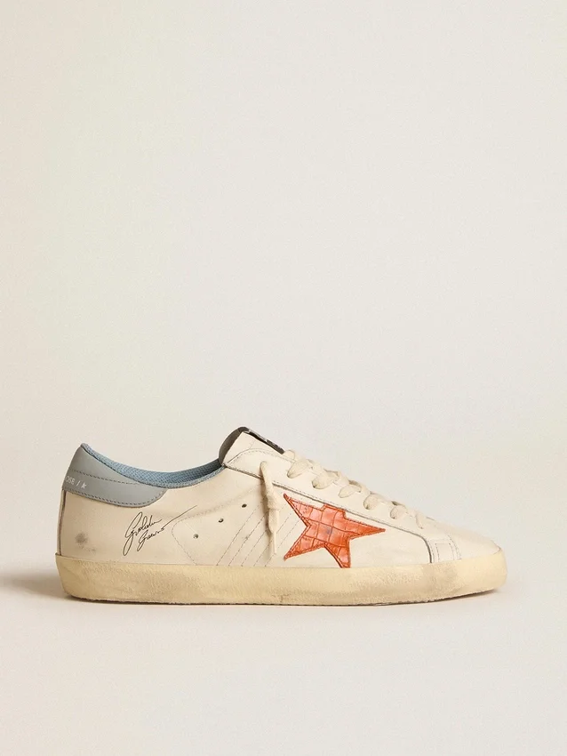 Super-Star para hombre con estrella con estampado de cocodrilo y lengüeta en el talón azul plateado