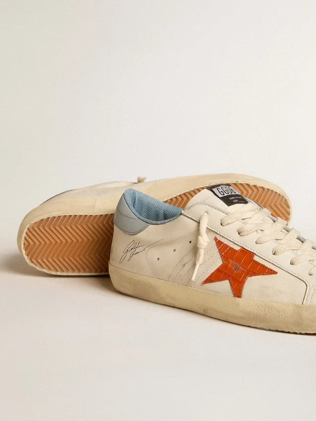 Super-Star para hombre con estrella con estampado de cocodrilo y lengüeta en el talón azul plateado