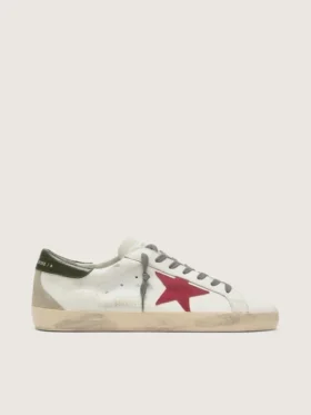 Super-Star para hombre con estrella de ante rojo y lengüeta del talón de cuero verde